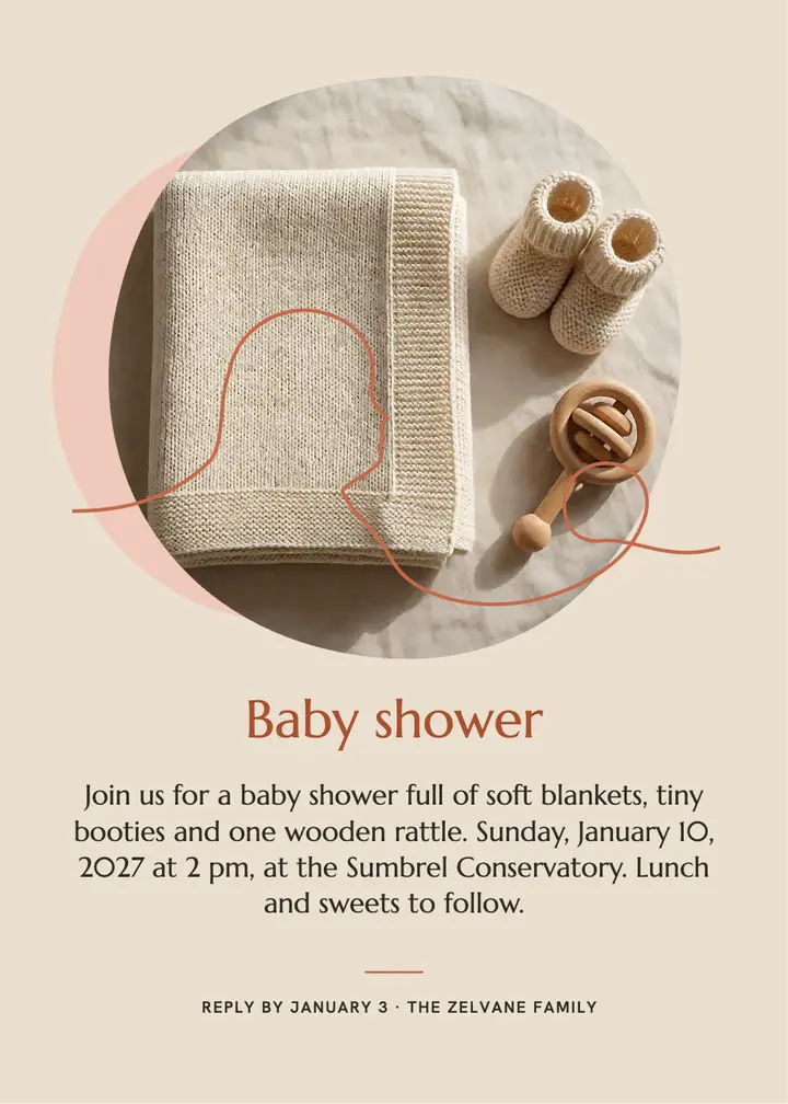 Baby shower invitation, one-line drawing template