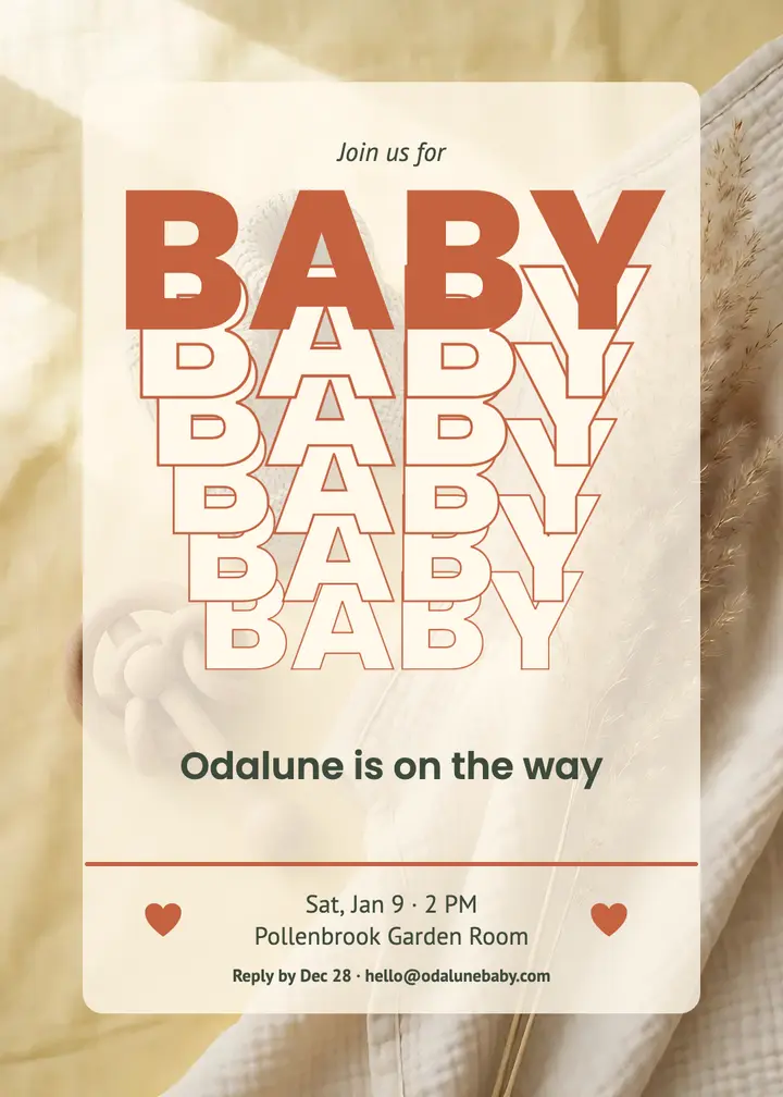 Baby shower invitation, outline echo BABY template