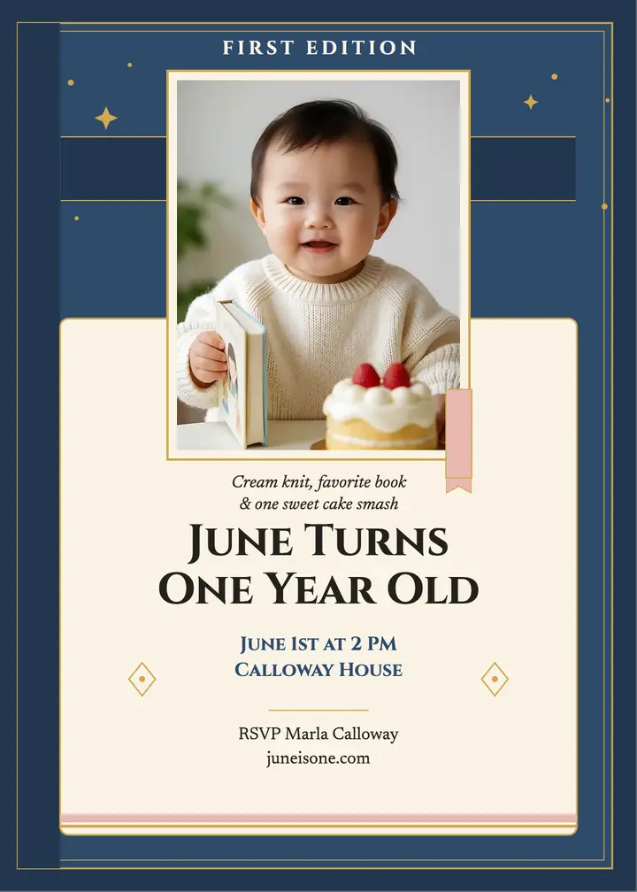 June storybook first birthday invite template