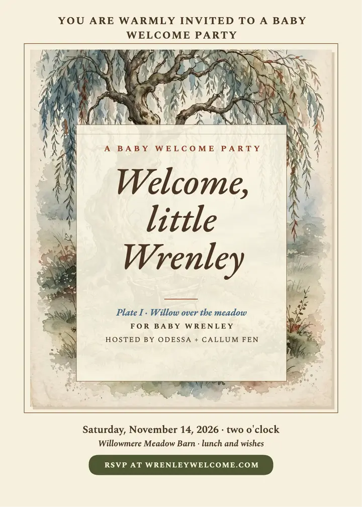 Wrenley baby welcome plate invitation template