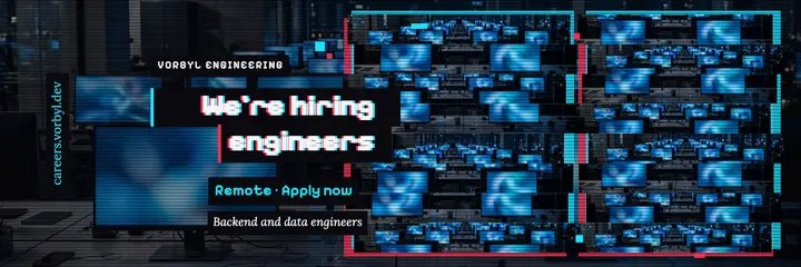 Backend and data engineers hiring glitch X header template