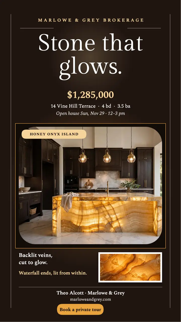 Glowing onyx kitchen listing story template