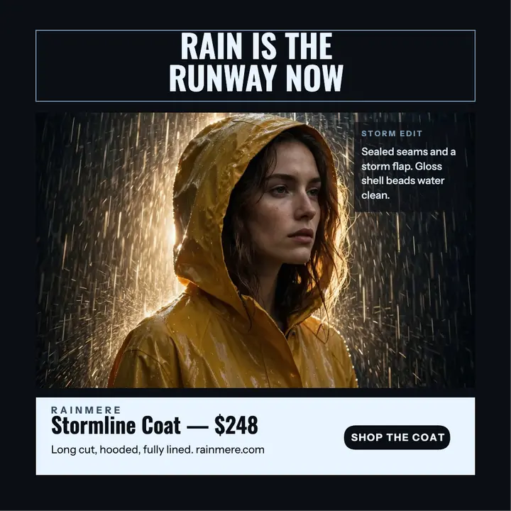 Rainmere Stormline raincoat editorial post template