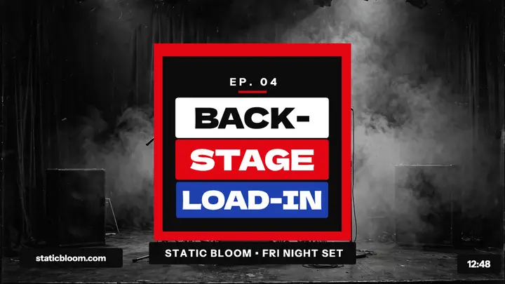 Static Bloom backstage load-in thumbnail template