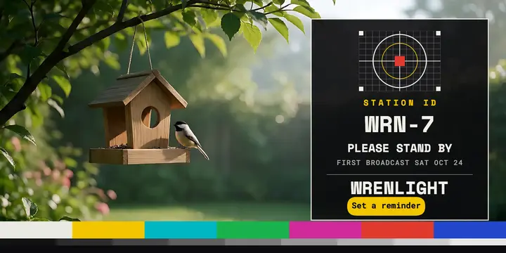 Backyard bird cam channel launch X post, test card template
