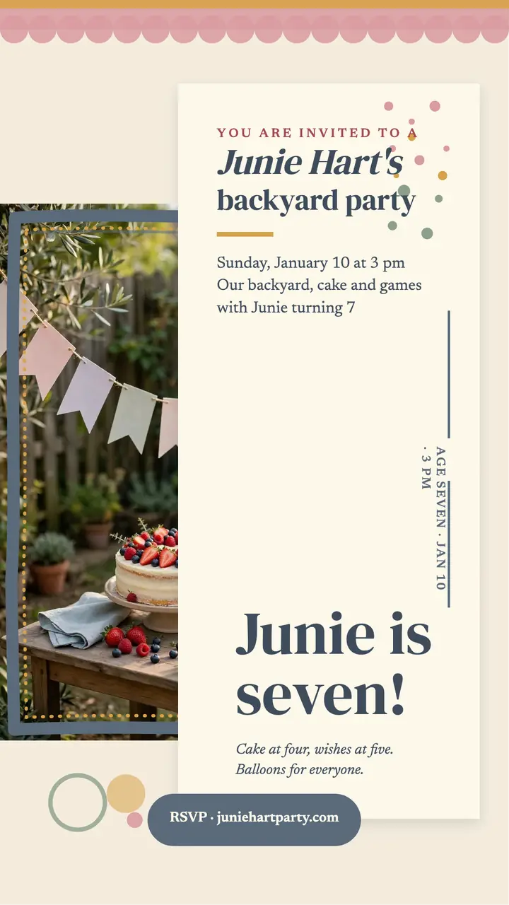 Junie Hart backyard seventh birthday story template
