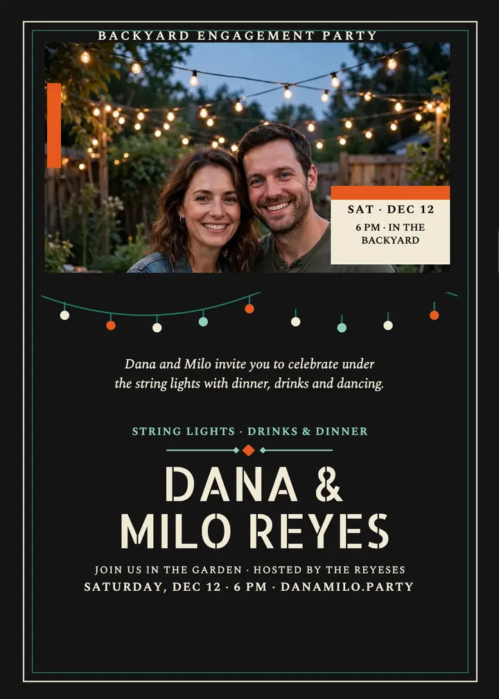 Dana and Milo backyard engagement party invite template