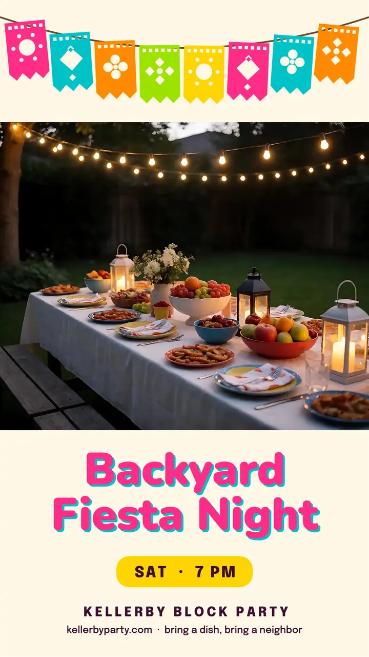 Kellerby Block Party backyard fiesta night story template