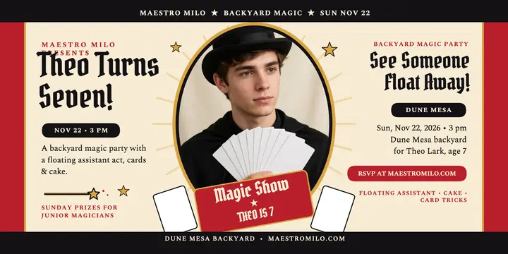 Theo's backyard magic birthday invite template