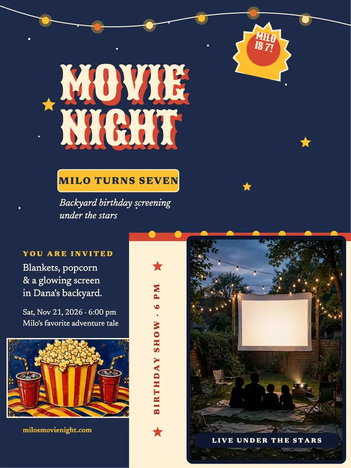 Milo's backyard movie birthday invite template
