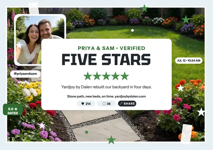 Yardjoy backyard five-star review certificate: customer review card template