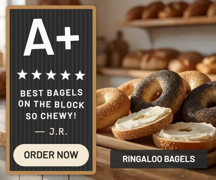 Ringaloo Bagels five-star review letterboard ad template