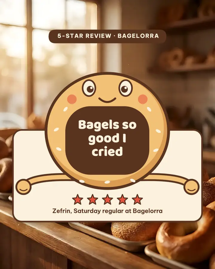 Bagelorra bagel shop review mascot post template