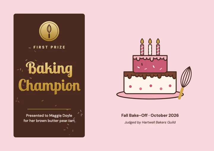 Baking champion certificate template