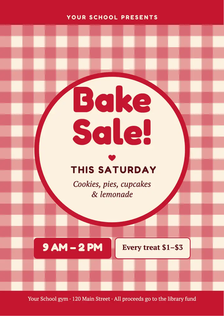 Gingham bake sale flyer template