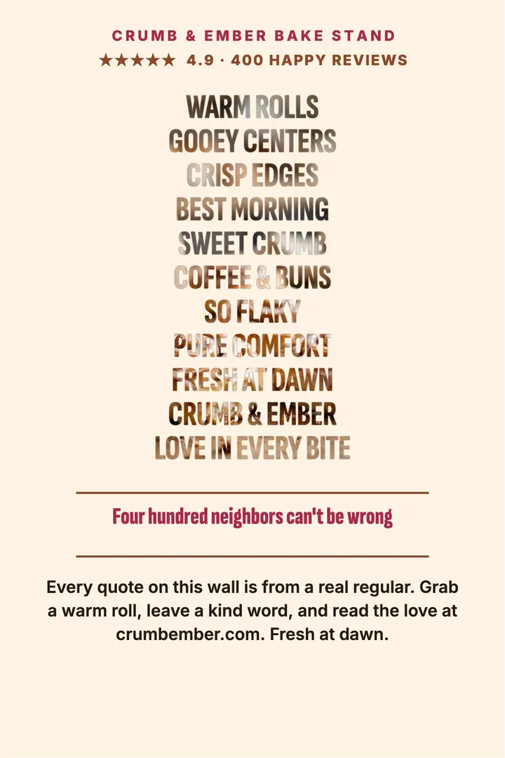 Crumb and Ember review wall poster template