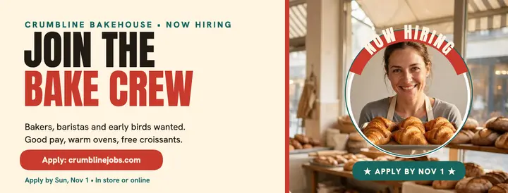 Crumbline Bakehouse hiring cover: bakery hiring cover template