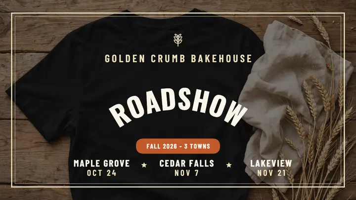 Golden Crumb Bakehouse fall roadshow tee thumbnail template