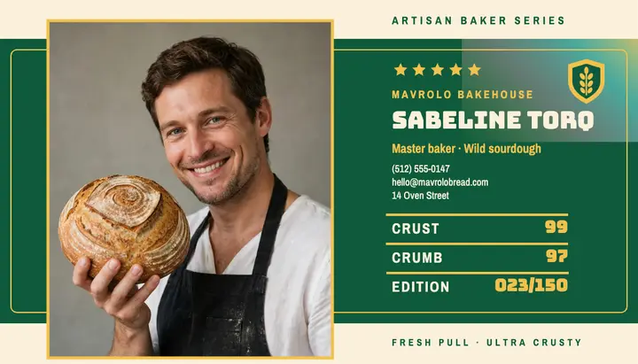 Artisan baker collectible business card, trading card template