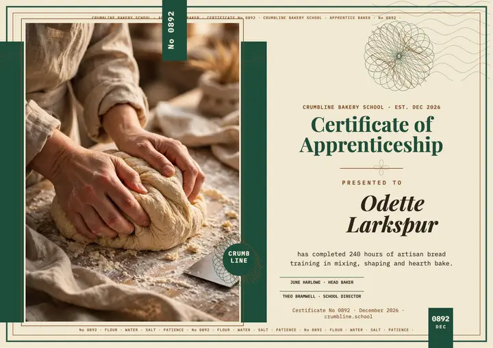 Crumbline apprentice baker certificate template