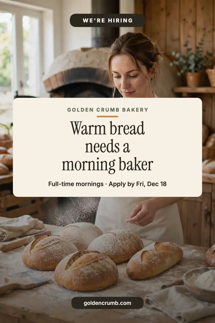 Golden Crumb morning baker hiring poster template