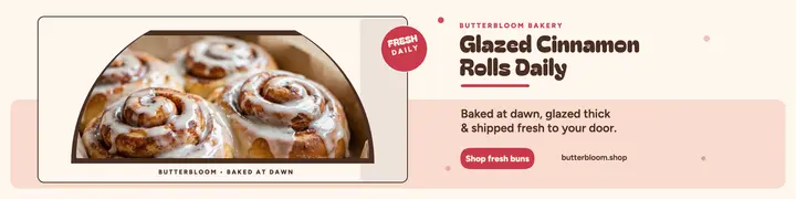 Butterbloom cinnamon rolls carton banner template