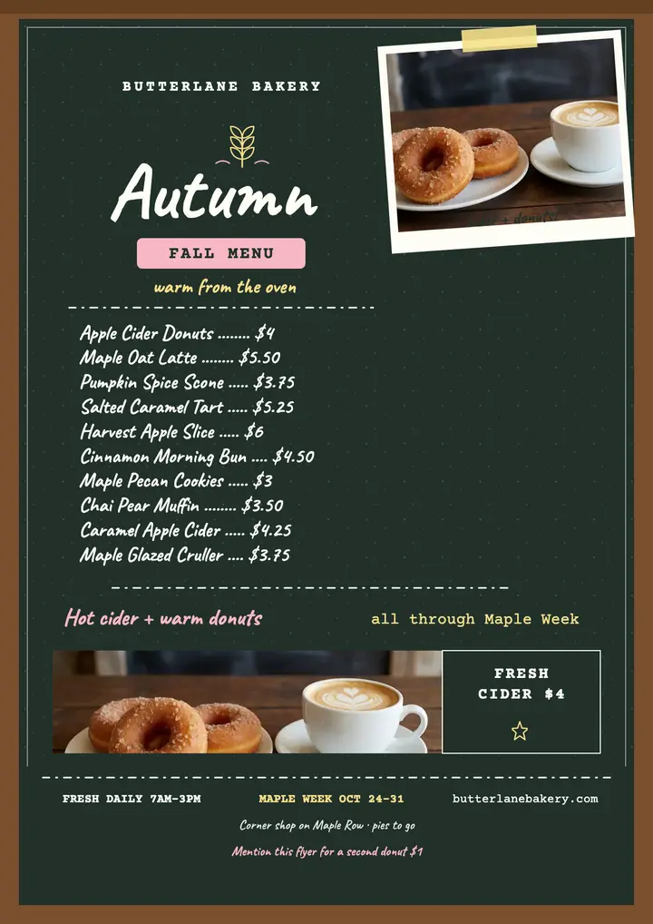 Butterlane Bakery fall chalkboard flyer template