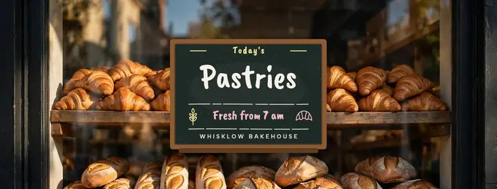 Whisklow Bakehouse pastries chalkboard cover: bakery facebook cover template