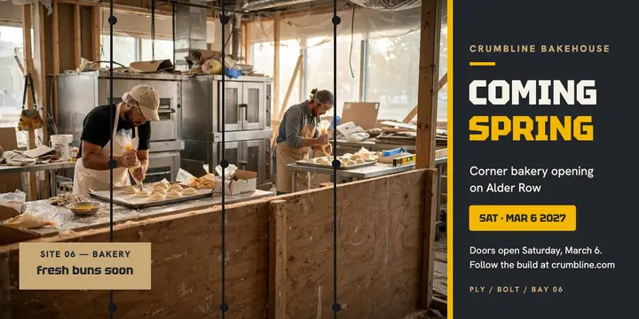 Crumbline bakery coming spring hoarding post template