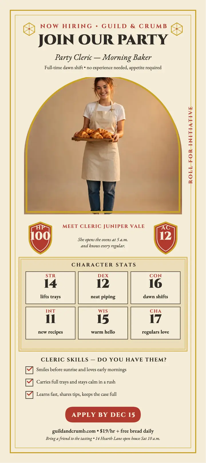 Guild and Crumb bakery party hiring card template
