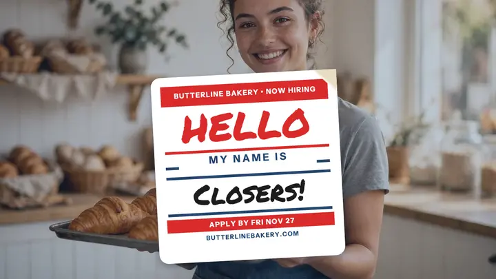 Butterline Bakery crew call hello tag thumbnail template