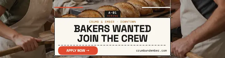 Crumb and Ember bakers hiring billboard template