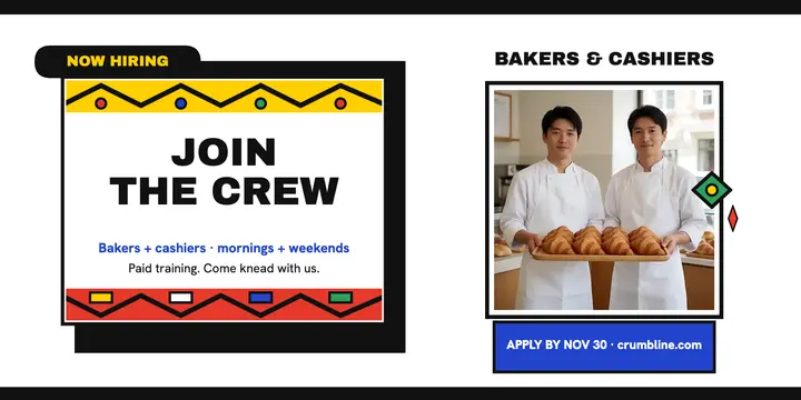 Crumbline bakery crew hiring post: bakery hiring post template