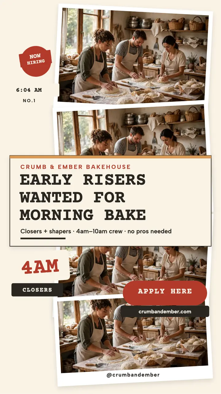 Crumb and Ember bakery crew joiner story template
