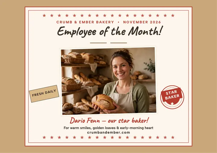 Crumb and Ember bakery crew certificate template