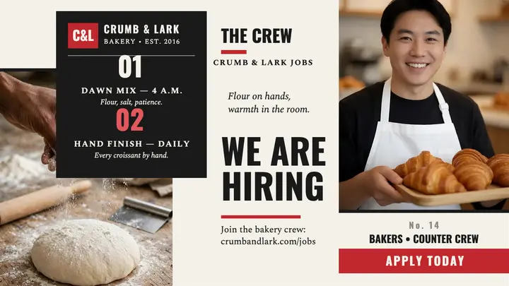 Crumb and Lark bakery crew hiring thumbnail template