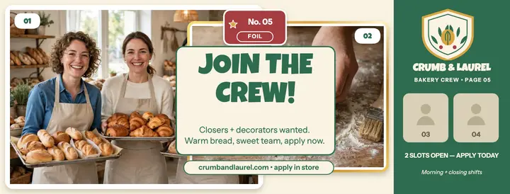 Crumb and Laurel bakery crew sticker cover template