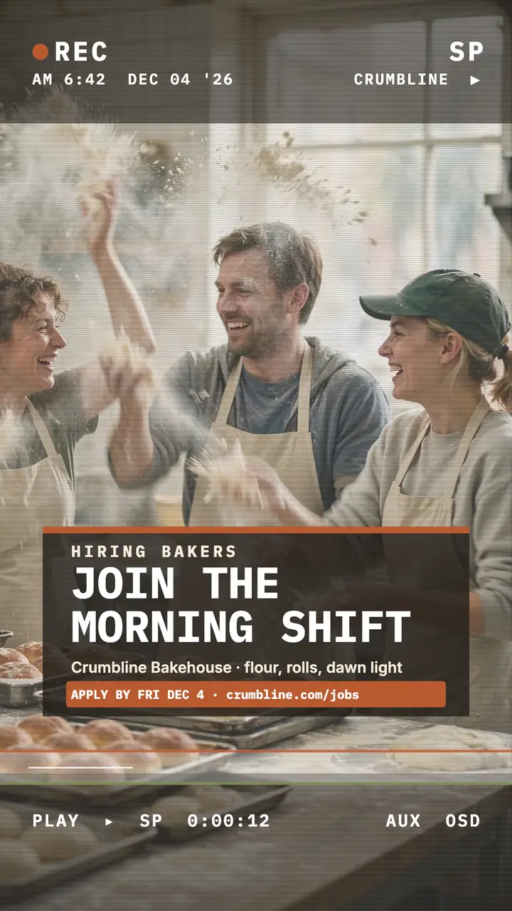 Crumbline morning shift hiring tape story template