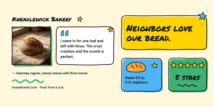 Kneadlewick Bakery customer review doodle post template