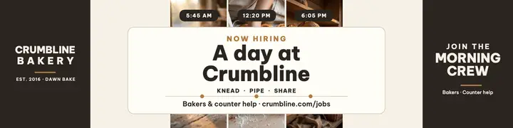 Crumbline Bakery morning crew hiring banner template