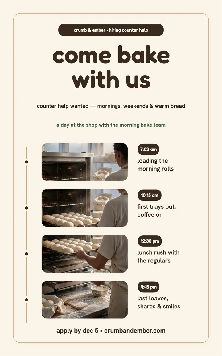 Crumb and Ember bakery day hiring cover template