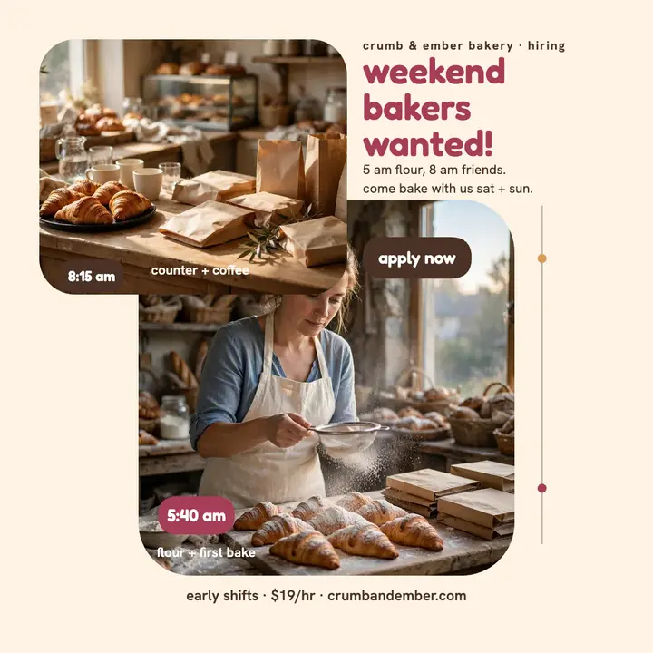 Crumb and Ember bakery day hiring post template