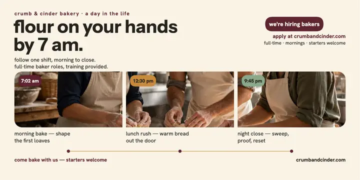 Crumb and Cinder bakery day in life post template