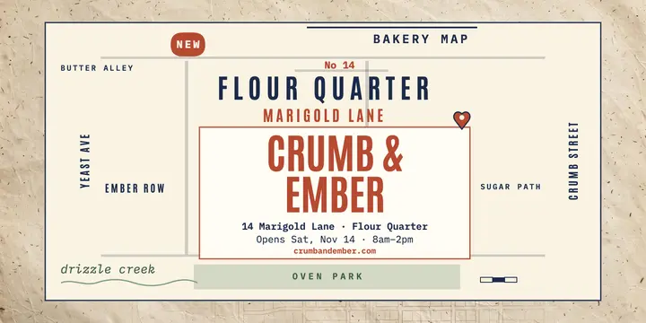 Crumb and Ember bakery map post template