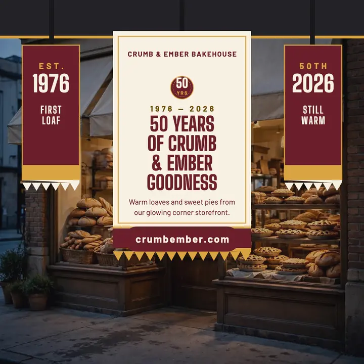 Crumb and Ember 50 years banners post template