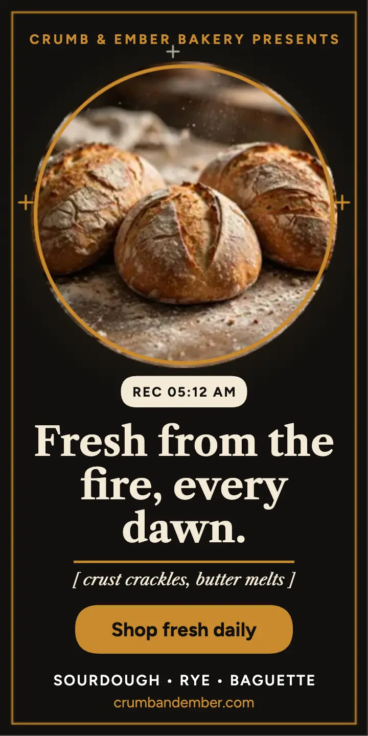 Crumb and Ember bakery film ad template