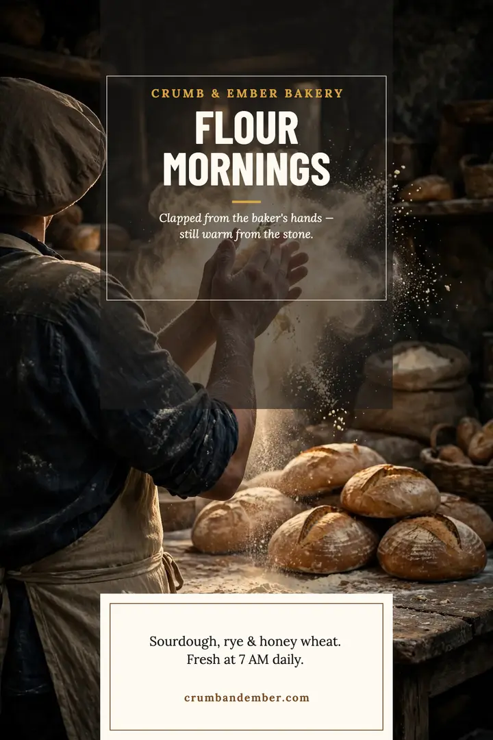 Crumb and Ember flour mornings poster template