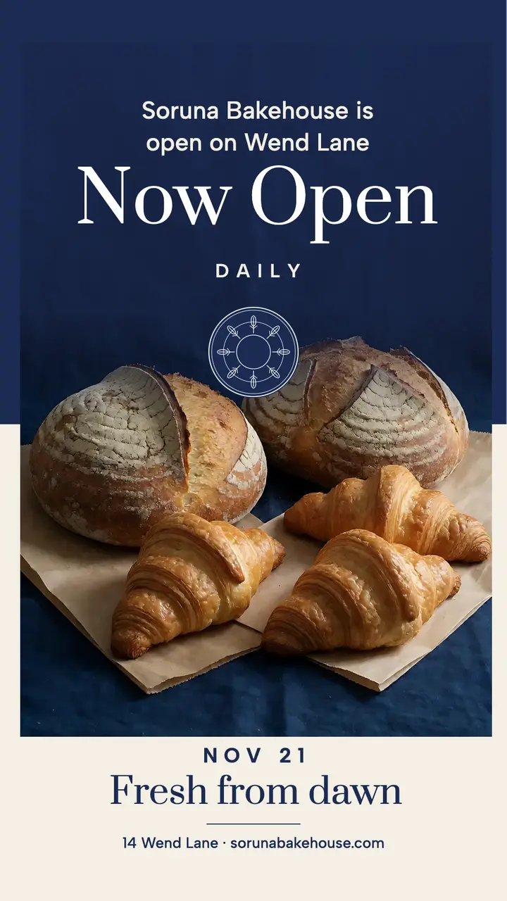 Soruna Bakehouse grand opening story: bakery grand opening story template