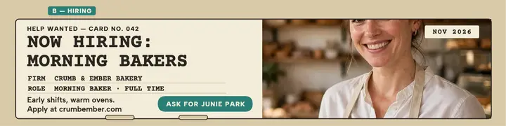 Crumb and Ember morning bakers banner template