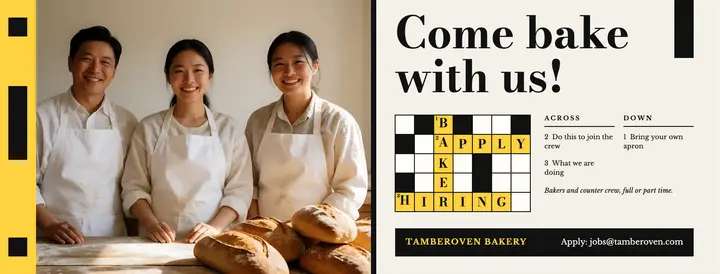 Tamberoven Bakery hiring crossword cover template